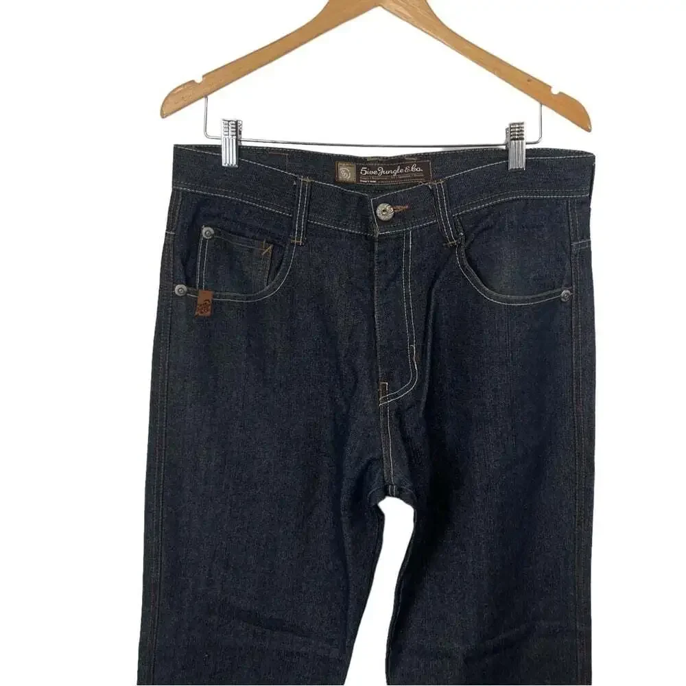 Streetwear Jeans 5ive Jungle High Rise Dark Wash Denim Straight Leg Structured